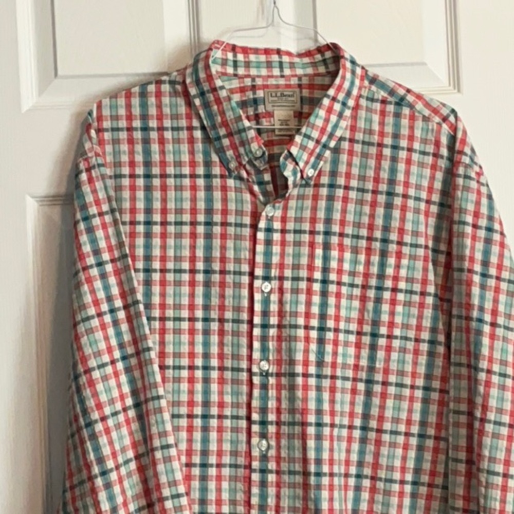 L.L. Bean Red and Blue Casual Button Down Shirt